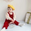 A new spring and autumn collection of baby jumpsuits. Cute baby girl, a bright red shoulder strap base set, a crawling suit Specification image